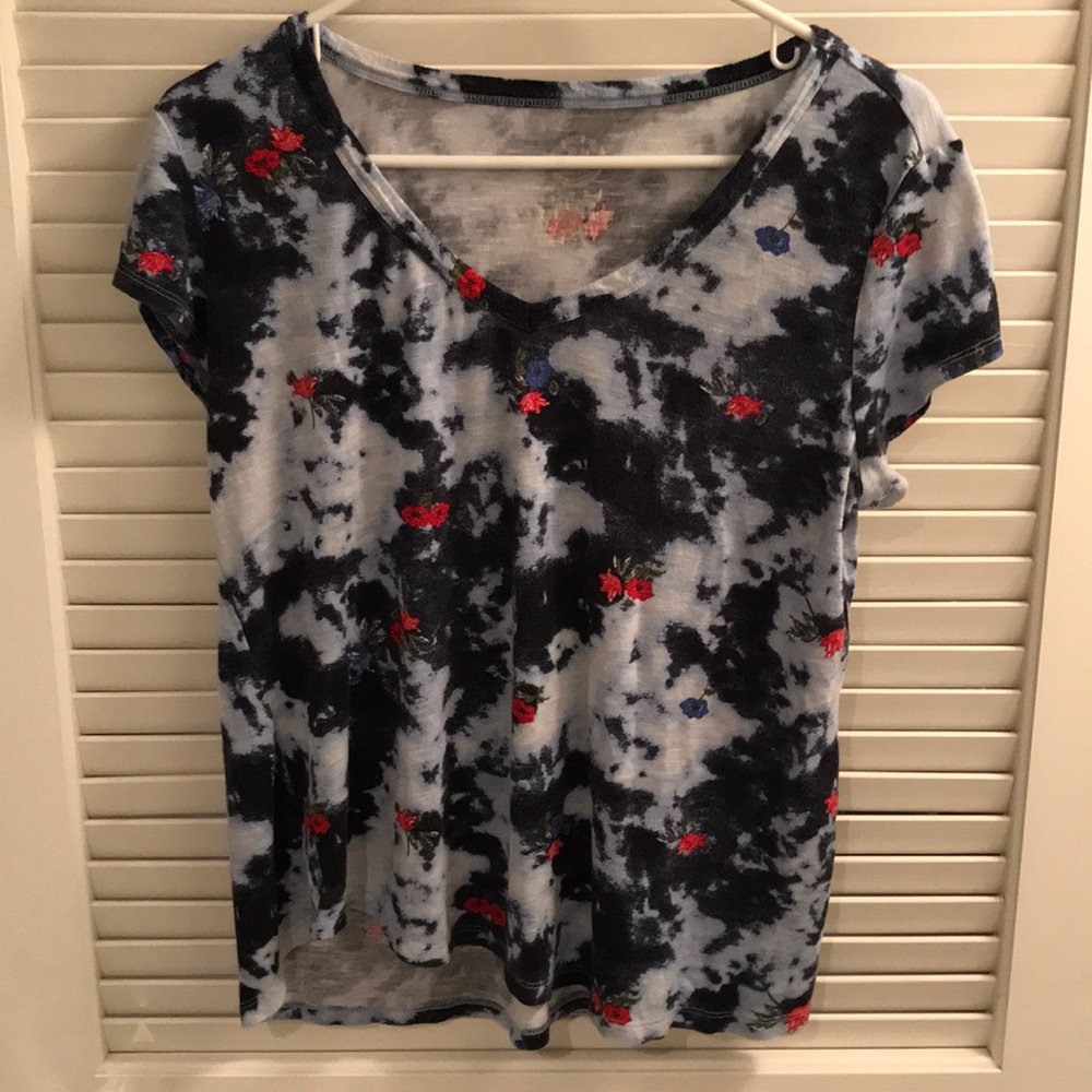 24/7 medium floral tie dye short sleeve top